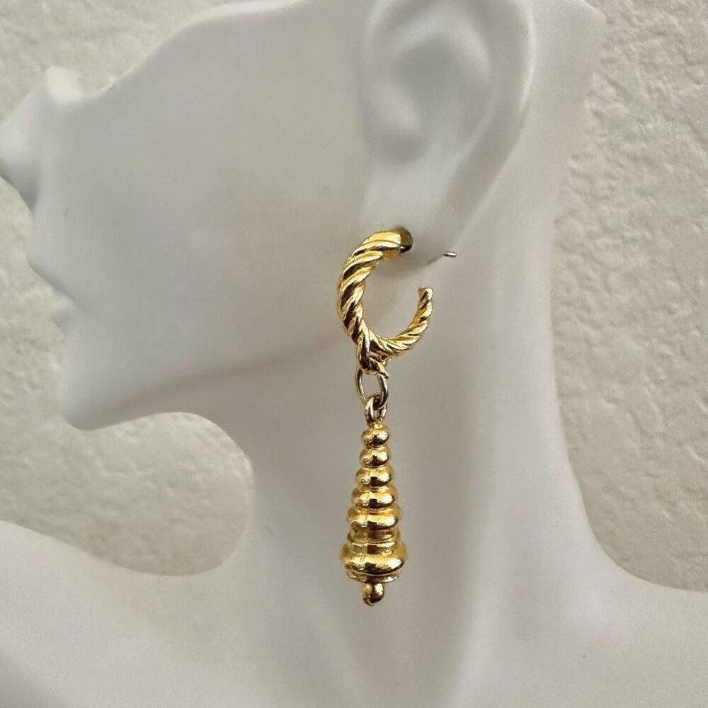 Gold tone vintage hoop drop earrings